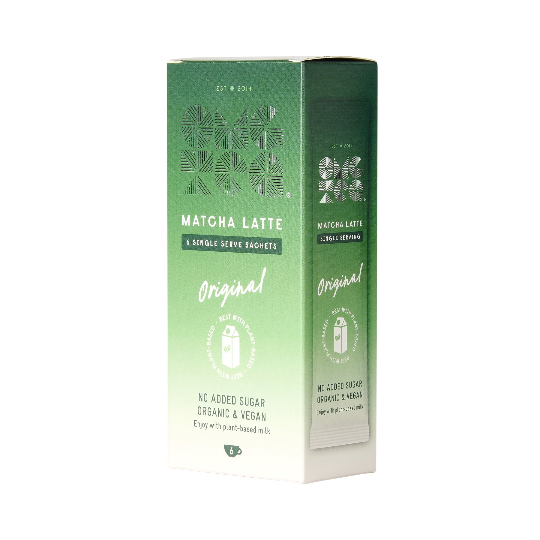 OMGTea box of Matcha Latte Sachets - shown from side
