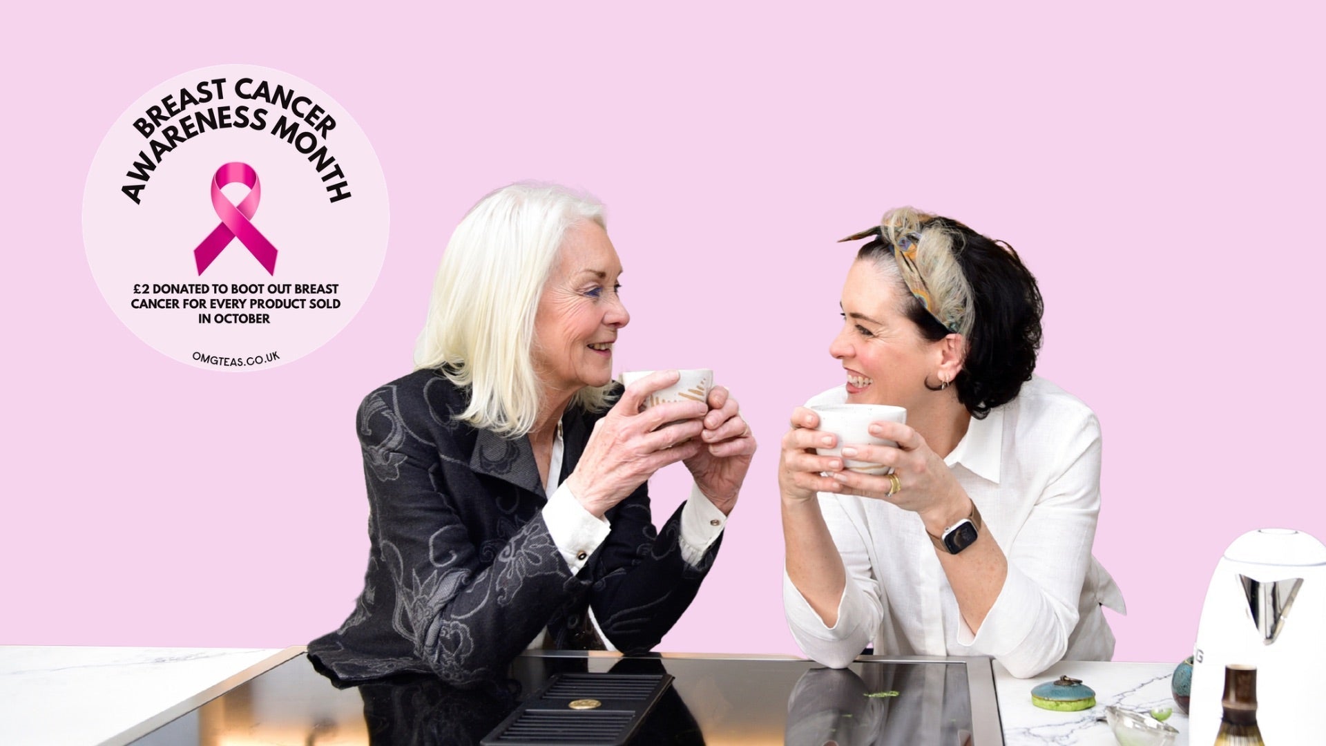 OMGTea Founder Katherine Swift and Mother supporting Boot Out Breast Cancer
