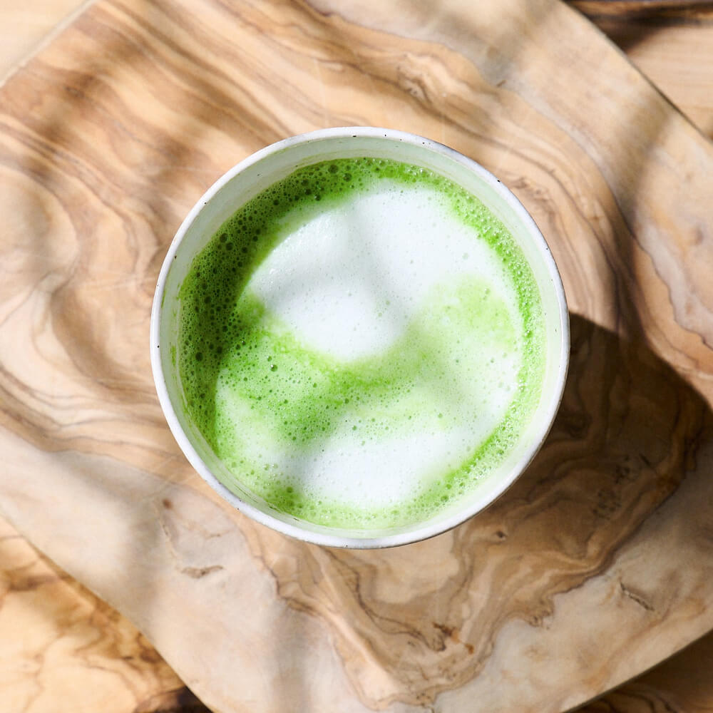 Matcha tea in cup from above