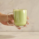 Match tea in glass mug